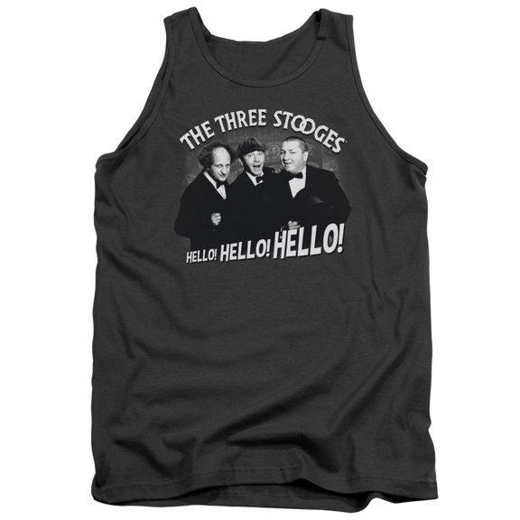 Three Stooges Hello Again Adult Tank Top Charcoal