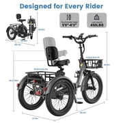 MOONCOOL TK2 Adult Electric Tricycle with Reverse, 48V 15Ah Removable Battery, Peak 1000W Motor, 20x3.0 Fat Tire, 60-Mile Range, 15.5 MPH