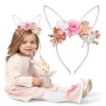 thumbnail image 2 of CoreLiving Furry White Bunny Ears Headband Spring Floral Rabbit Ear Headpiece with Strawberry and Flower Accents for Women Easter Party Costume Accessory, 2 of 9