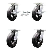 8 Inch Rubber on Steel Caster Set with Ball Bearing 4 Swivel Lock and 2 Brake