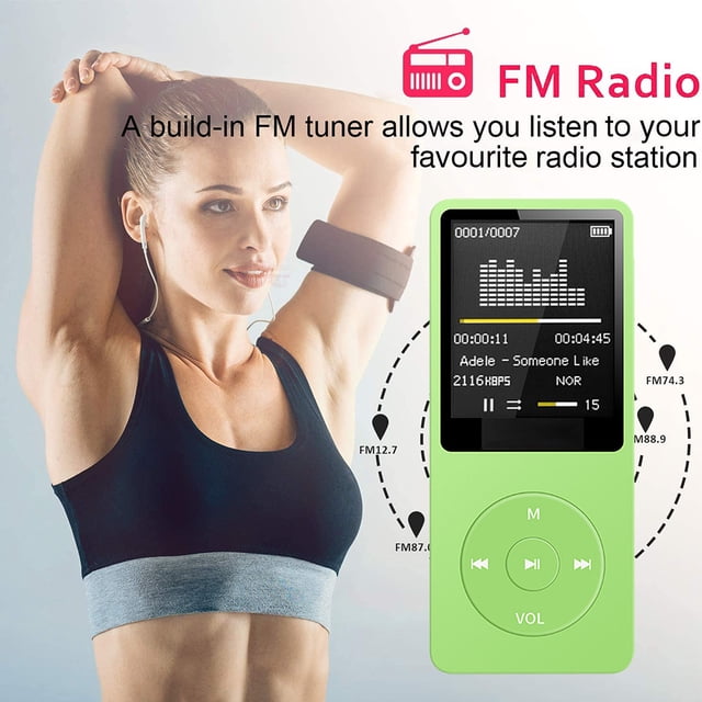 MP3 Player Lossless Music Audio Player Portable Player ; Rechargeable MP3 Adapter with Screen, Green