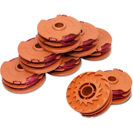 WA0007/50022833 Trimmer Spools for Worx Weed Eater WG116 WG119 WG183: 2×16ft 0.065 Inches Durable Auto-Feed Replacement String Compatible with Worx 50019417 Cap Cover (10 Line Spool + 2 Cap)