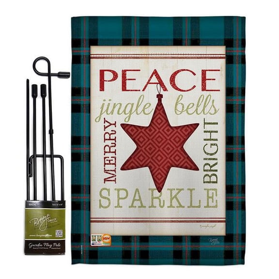 Breeze Decor BD-XM-GS-114179-IP-BO-D-US18-SB 13 x 18.5 in. Merry with Brighting Stars Winter Christmas Impressions Decorative Vertical Double Sided Garden Flag Set with Banner Pole
