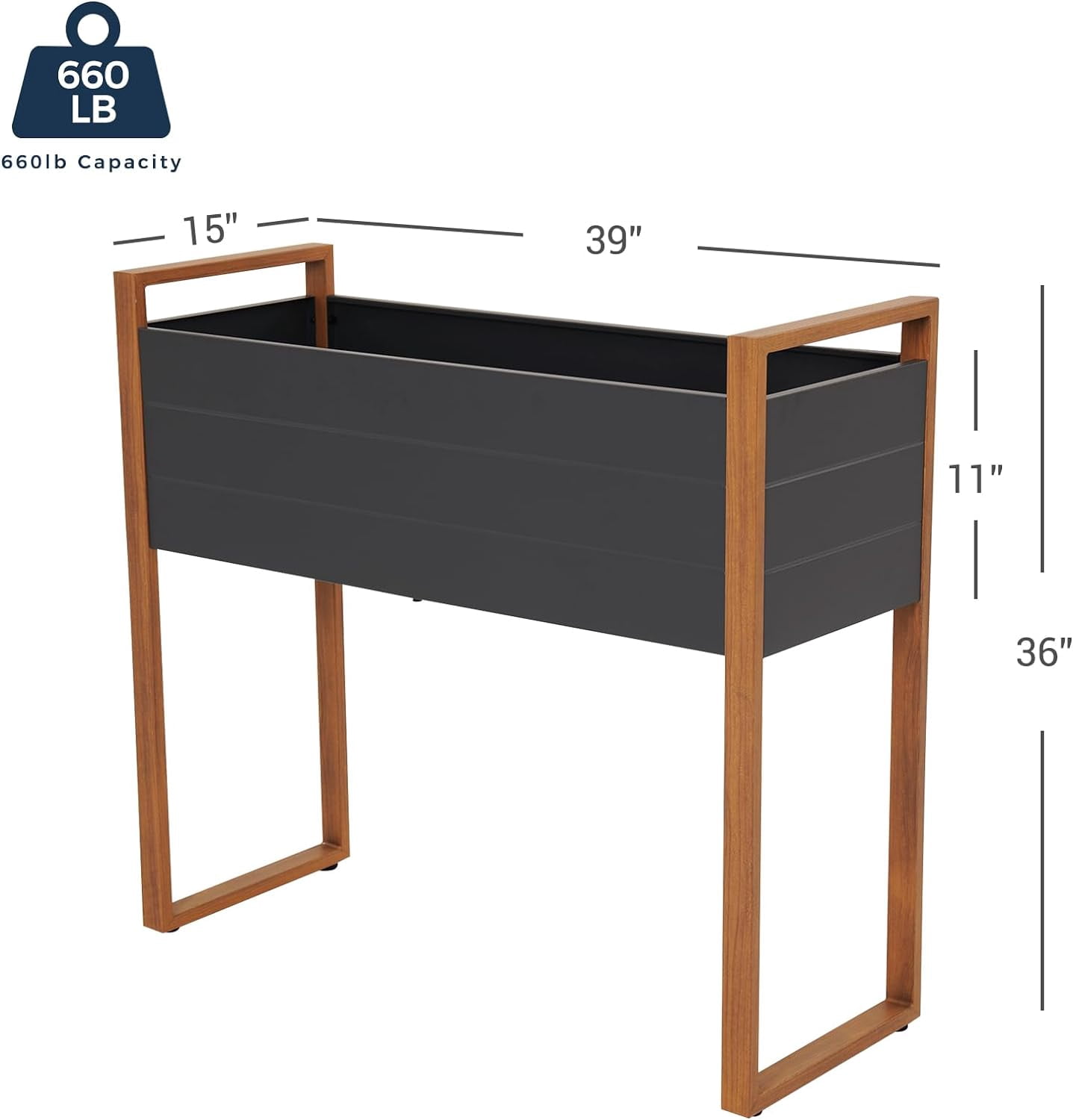 Grand Patio Metal Raised Garden Bed with Legs, Outdoor Planter Box, 660 lb Capacity, 39 x 15 x 36 Inches