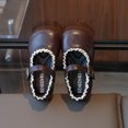 thumbnail image 6 of Viluyesy Girls’ Spring Summer Mary Jane Shoes – Vintage Lace-Up Design with Bowknot Detail, Soft Sole, Low Heel, and Delicate Floral Embellished Trim Brown Size 7, 6 of 10