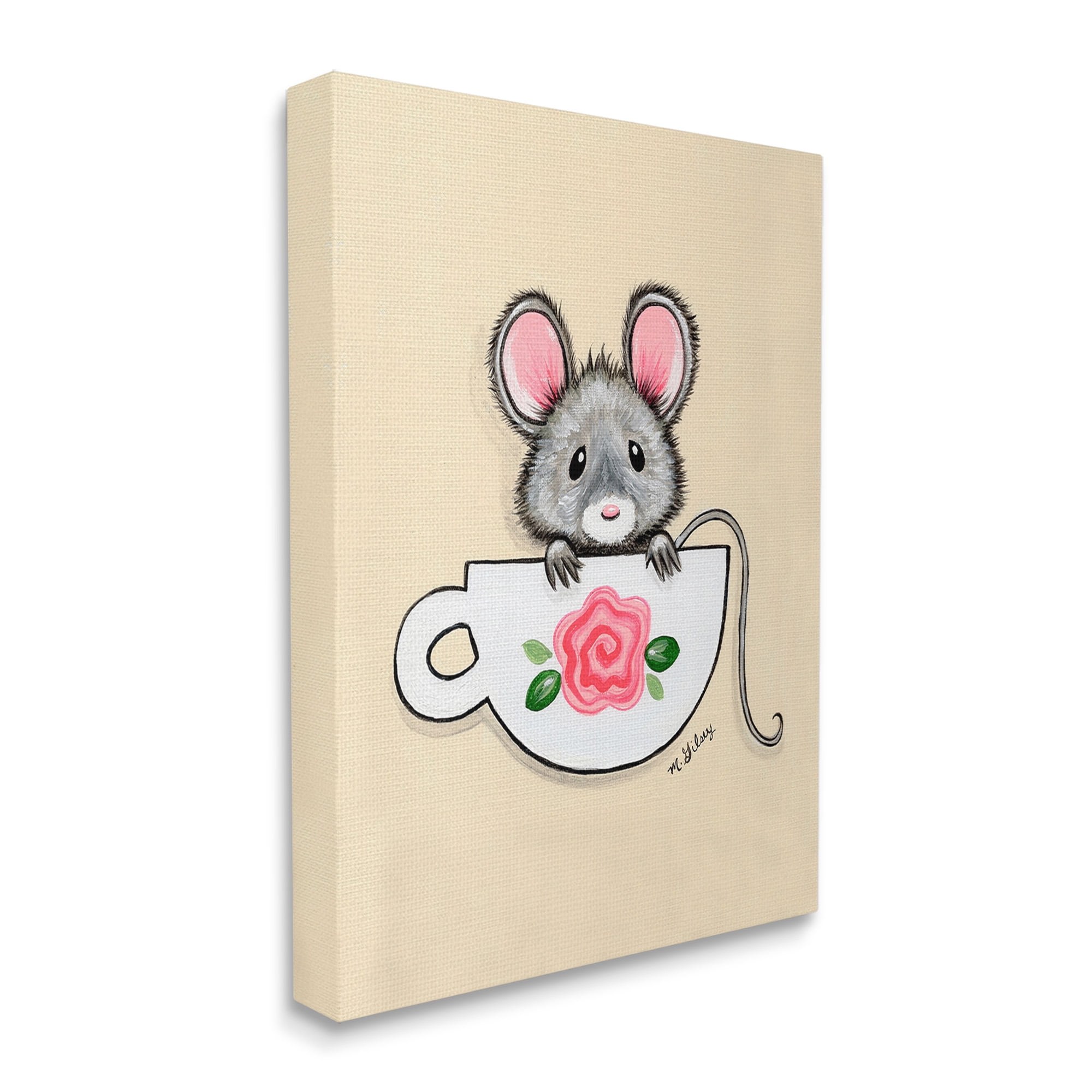 Stupell Industries Mouse in Teacup Animals & Insects Painting Gallery Wrapped Canvas Art Print Wall Art, 24 x 30