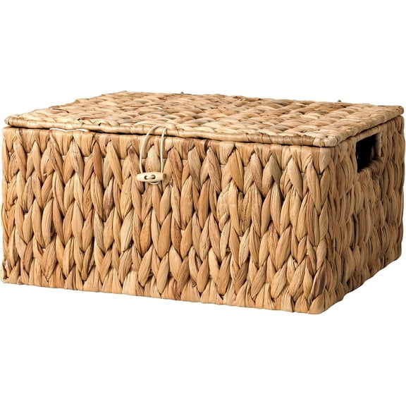 Wicker Basket with Lid, Storage Baskets with Lids, Hyacinth