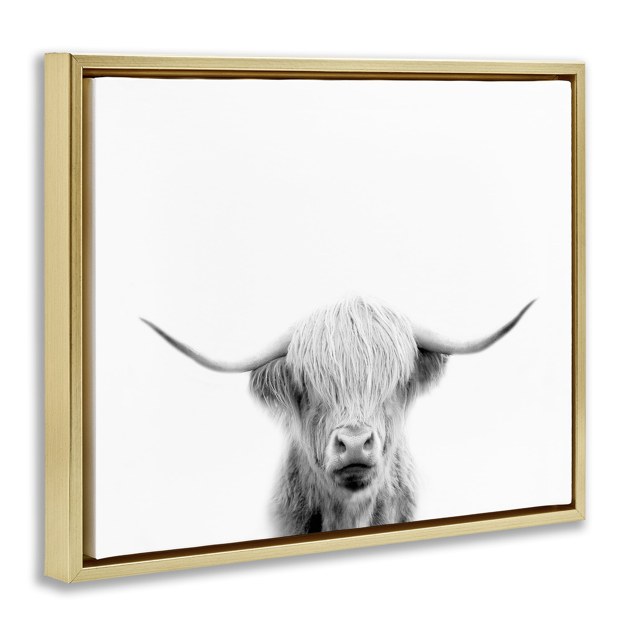 Stupell Industries Scottish Cow Portrait Gold Framed Floater Canvas Wall Art, design by Leah Straatsma