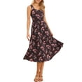thumbnail image 1 of VESTIDO FLORAL SIN MANGAS REFINADO PARA MUJER, VESTIDO MIDI DE VERANO CON ESCOTE CUADRADO, VESTIDO FLUIDO CON BOLSILLOS XL, FLORES ROJAS Y MARRONES, 1 of 6