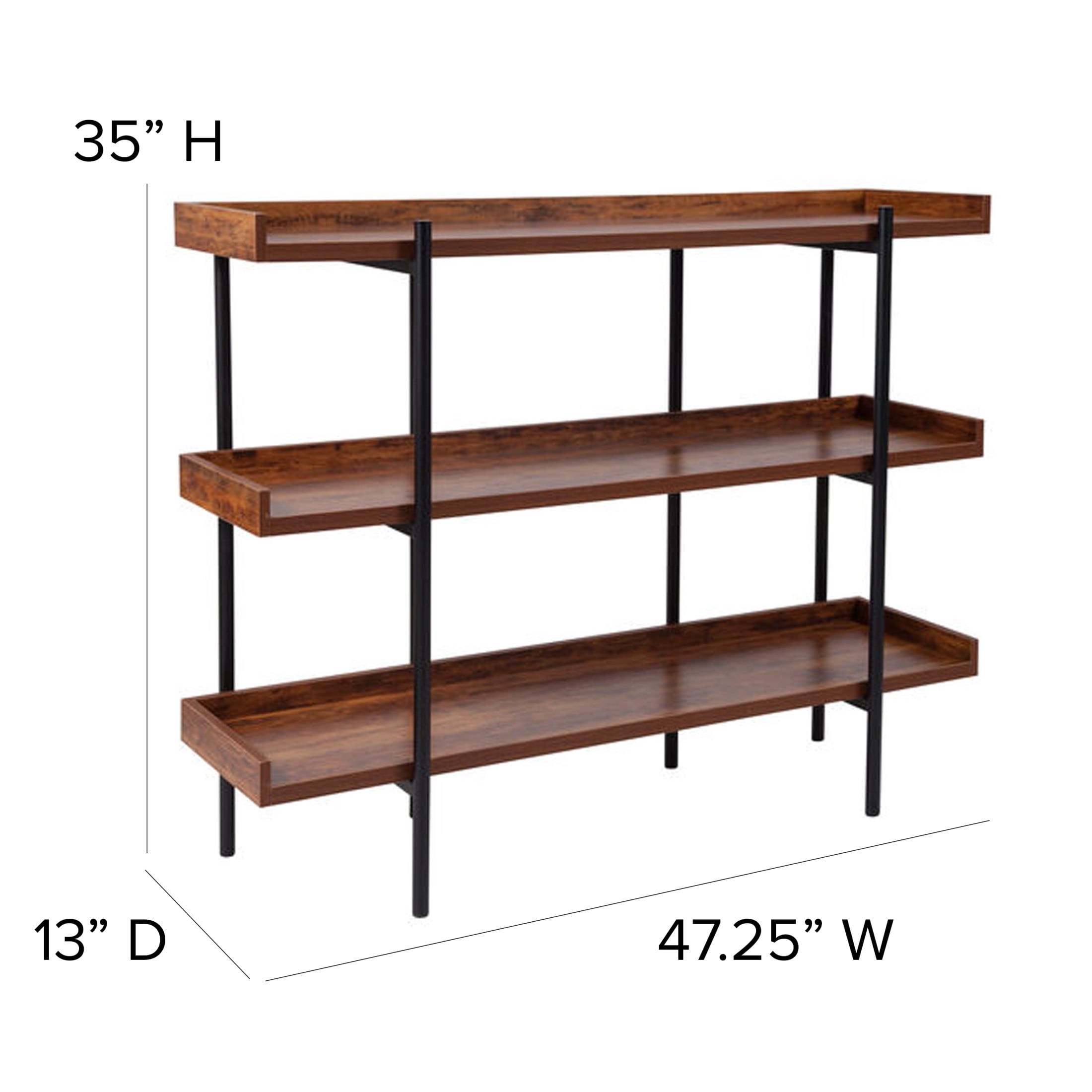 Flash Furniture Mayfair 35"H Open-Style 3-Shelf Display Unit Bookcase, Rustic Wood Grain Finish