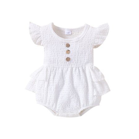 

Girls Fly Sleeve Solid Cotton Linen Romper Ruffles Bodysuits Clothes Baby Girl Bodysuits 12 Months