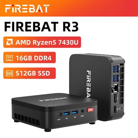 FIREBAT R3 Mini PC, AMD Ryzen5 7430U, 16GB, 512GB SSD, Black