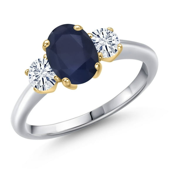 Gem Stone King 10K Two Tone Gold Blue Sapphire and White Moissanite Engagement Ring for Women | 2.26 Cttw | Oval 8X6MM | Gemstone September Birthstone | Size 9