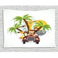 thumbnail image 1 of Baby Tapestry, Zebra Toucan Lion and Elephant African Forest Animals Driving Safari Theme Fantastic, Wall Hanging for Bedroom Living Room Dorm Decor, 80W X 60L Inches, Multicolor, by Ambesonne, 1 of 2