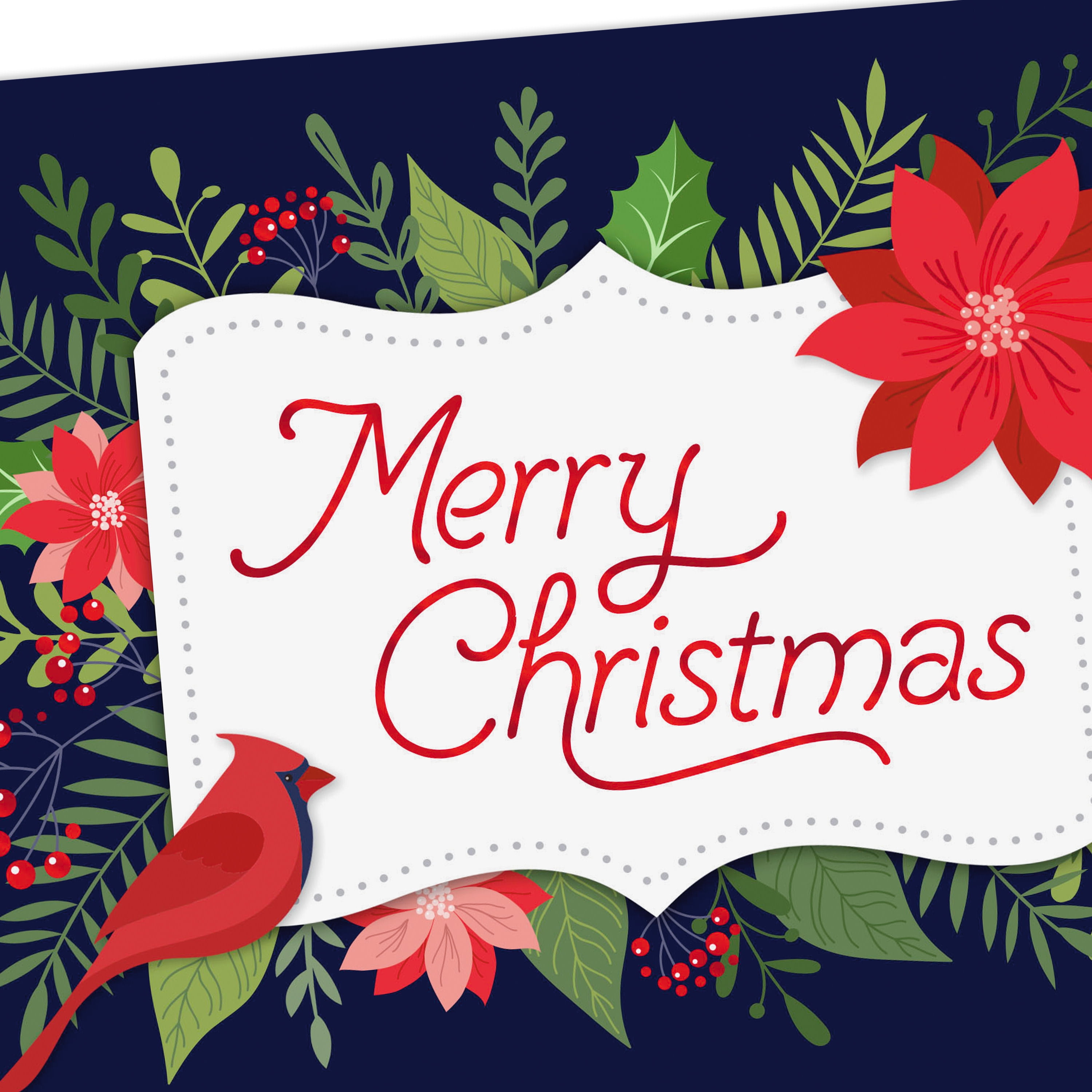 Hallmark Christmas Greeting Card (Peace and Joy Poinsettias and Cardinal)