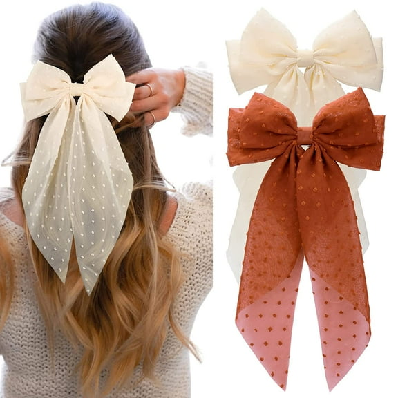 2PCS Large Hair Bows for Girls French Barrette Bowknot with Long Tail for Women