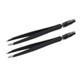 thumbnail image 3 of Pinzas para cejas de acero inoxidable negro, diseño ergonómico, 2 unidades, para maquillaje, 3 of 14