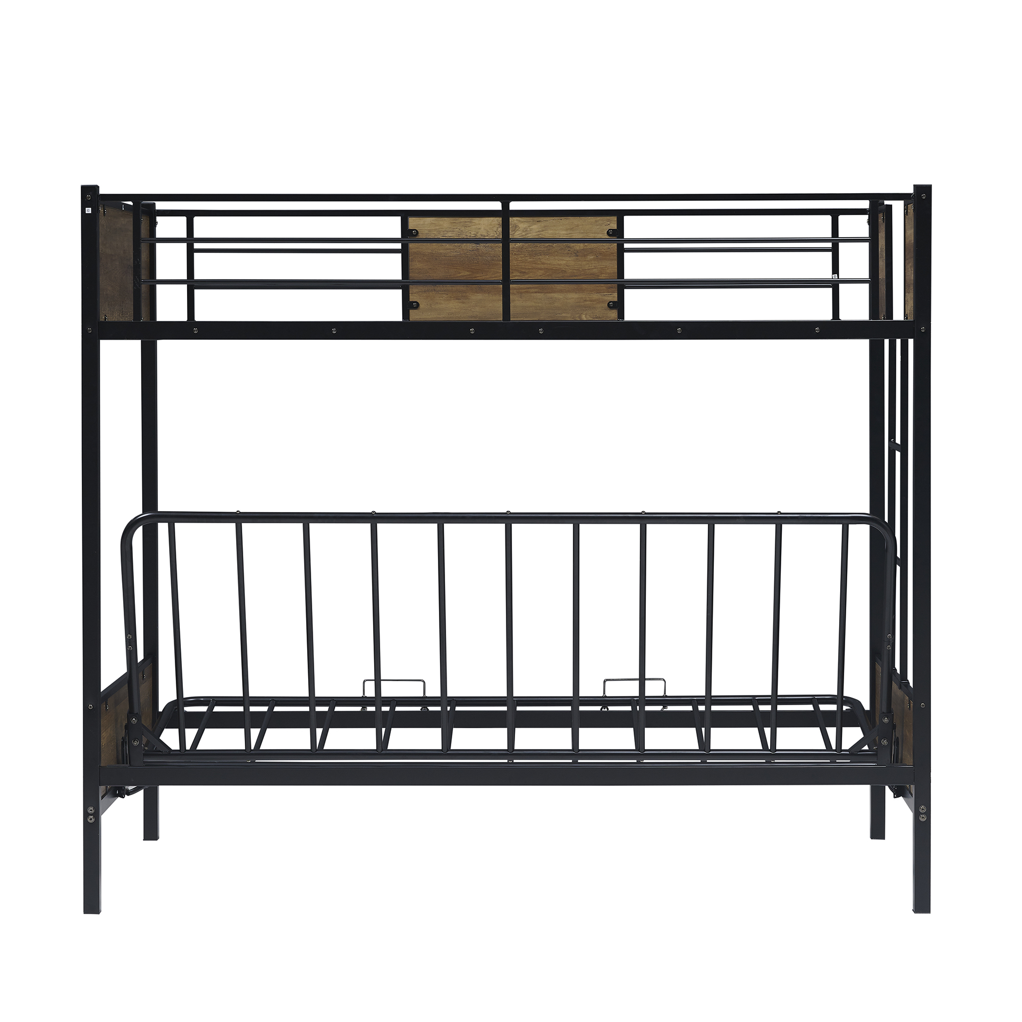 TwinOverFuton Bunk Bed, Metal Futon Bunk Bed Frame with Guardrails and Ladder (Black