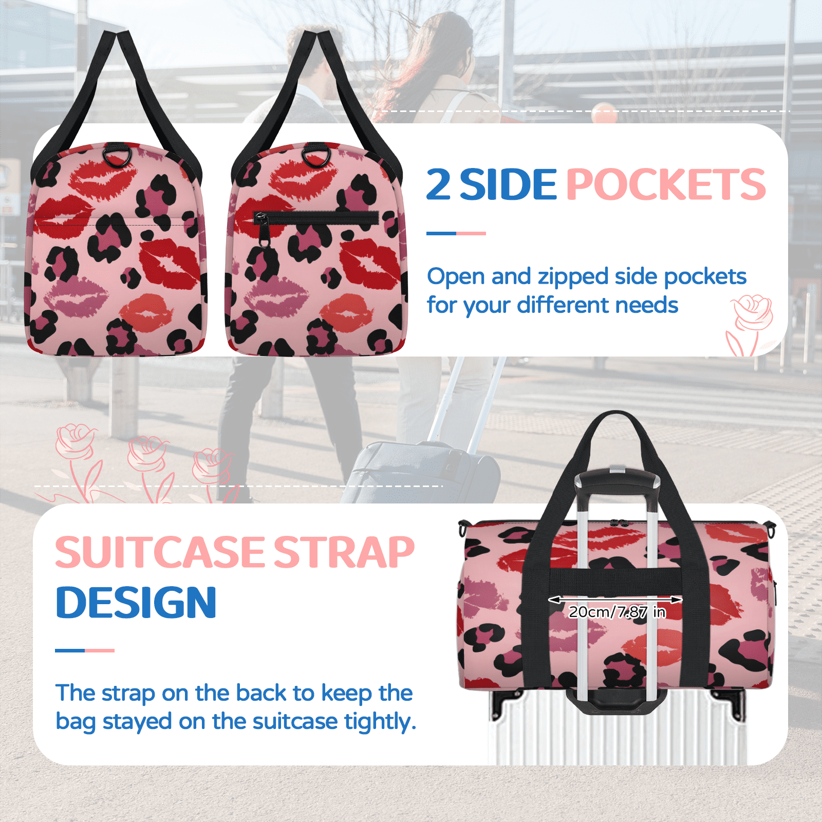 Herdesigns Valentine's Day Gym Bag for Women, Duffle Bag for Travel Sport, Lightweight Waterproof Carry on Weekender Dance Yoga Workout Bags