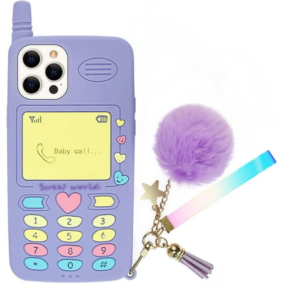 Compatible with iPhone 11 Case Soft Silicone Cute 3D Cartoon Design for Women Girls with Hair Ball Tassel Decoration Shockproof Anti-Scratch Protective Cases for iPhone 11 6.1inch- (Purple)