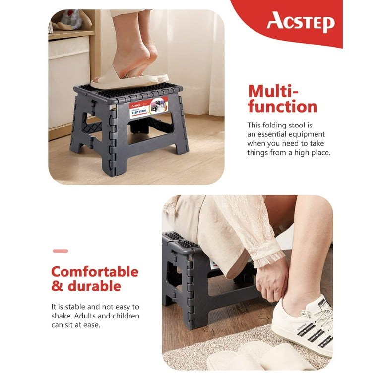 ACSTEP Sturdy Foldable 9 Tall Kitchen Step Stool for Kids Small Plastic Stool with Non Slip Surface Gray Walmart