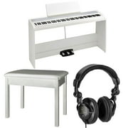 Korg B2SP 88-Key Digital Home Piano with Stand and Three-Pedal System, White Bundle with H&A Studio Monitor Headphones, Cushioned Bench