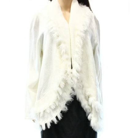 Faux Fur Trim Sweater Cardigan - Alfani NEW White Ivory Women Size Small S Faux-Fur Trim Cardigan Sweater