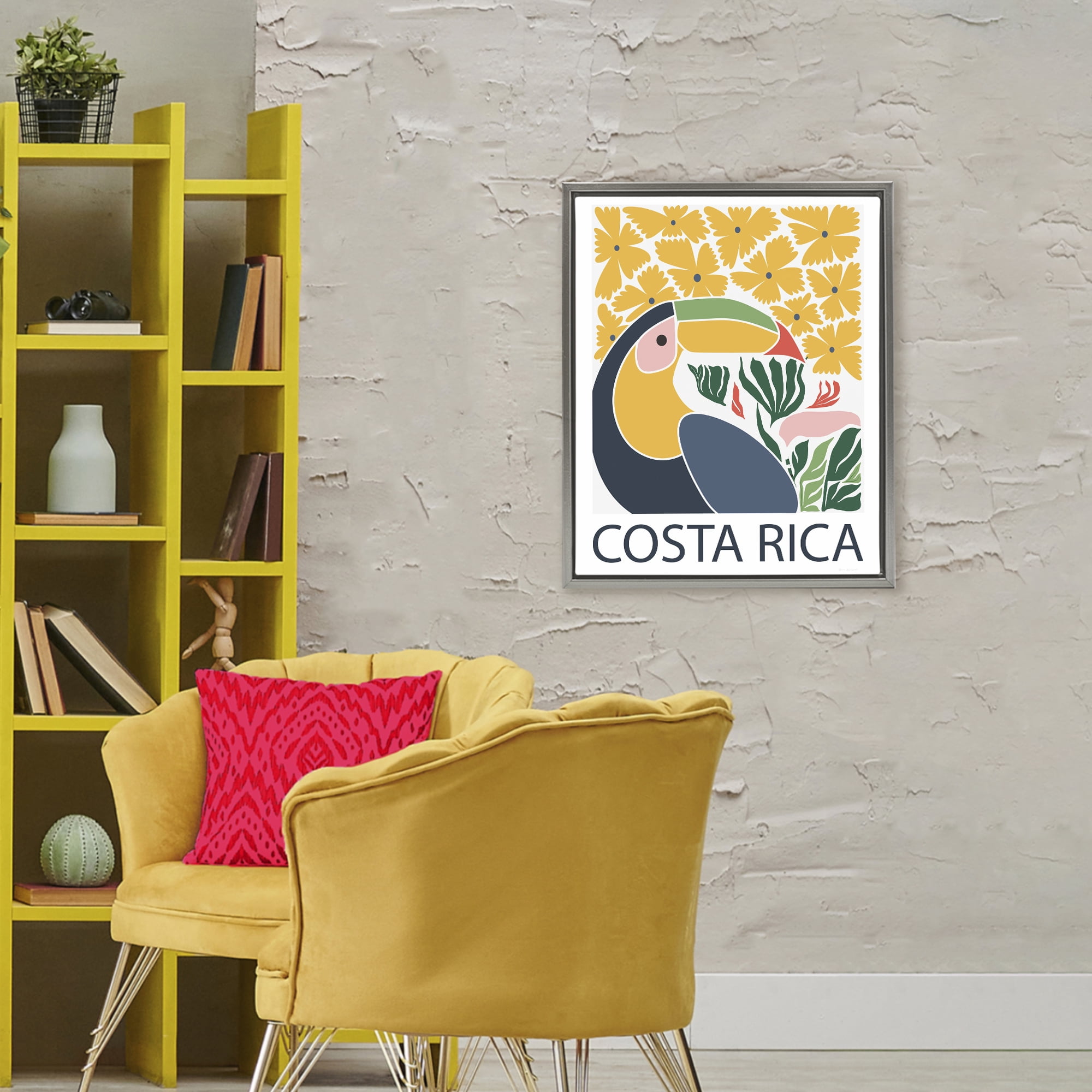 Stupell Industries Tropical Toucan & Flowers Gray Framed Floater Canvas Wall Art, design by Omar Escalante