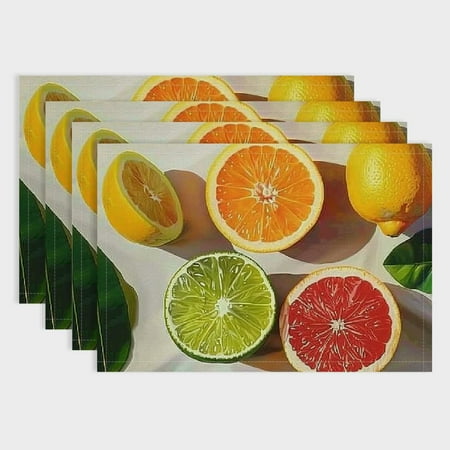 

Fenyluxe 4pcs Citrus Fruits Linen Table Mat Set for Elegant Dining Decor Heat-Resistant Table Protection Home and Restaurant Use 18x12in