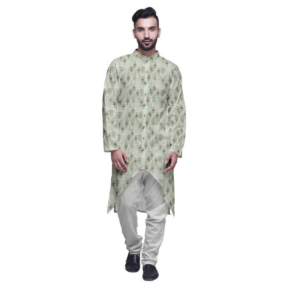 Atasi Printed Long Sleeve Kurta For Men Button Down Cotton Slub Ethnic Shirt