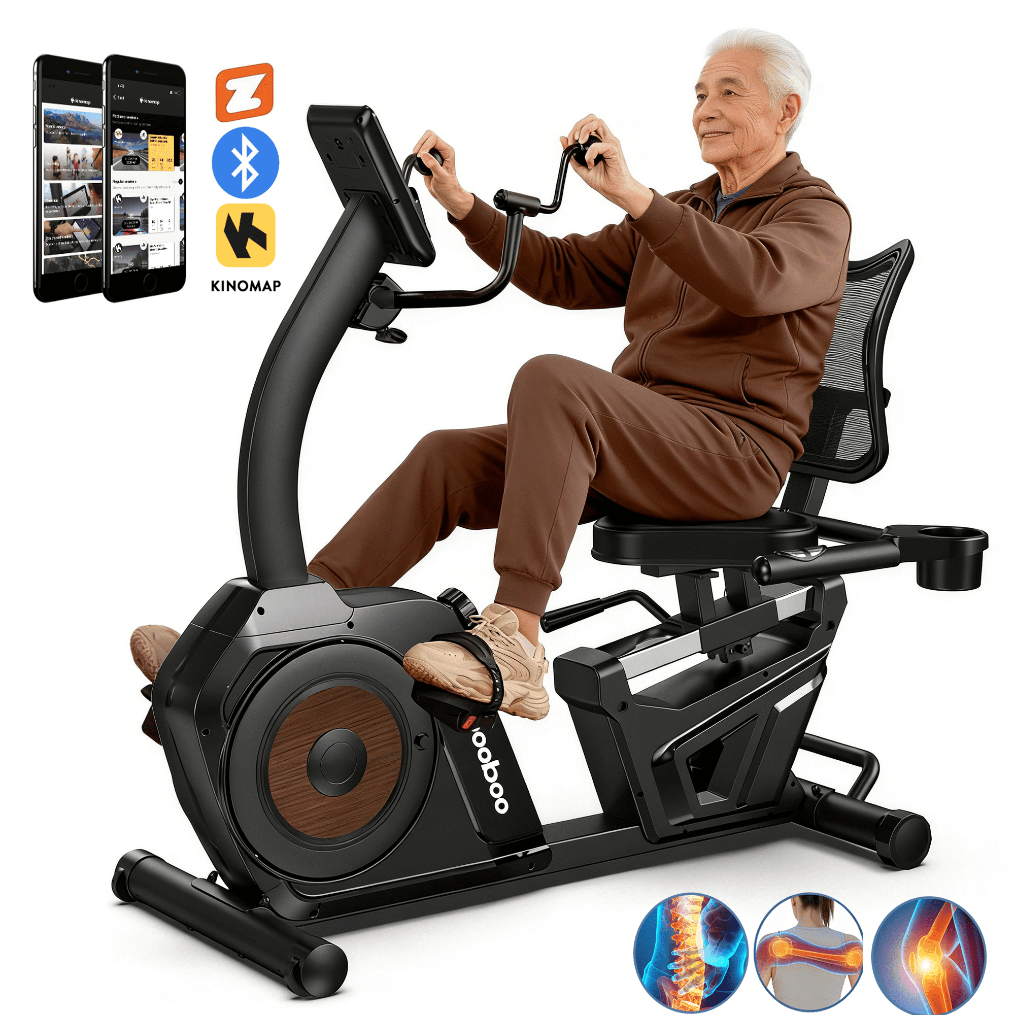 LNOW Magnetic Recumbent Exercise Bike, Stationary Bikes for Home with Arm Exerciser, with Ergonomic Backrest & Comfortable Seat, Smart APP, Pulse Sensor, 400LBS