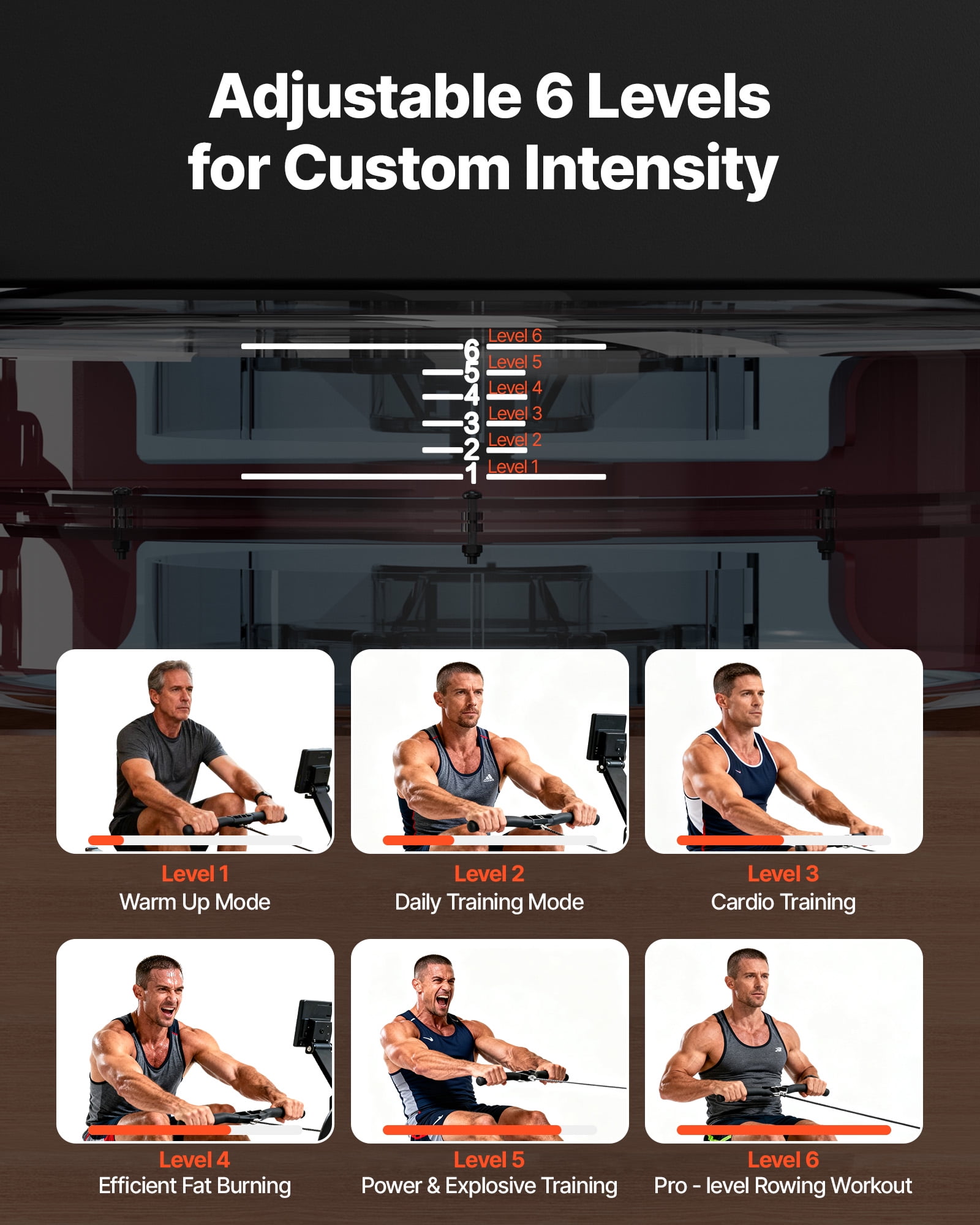 VEVOR Water Rowing Machine, 6-Level Quiet Resistance, Wooden Foldable Rower Machine with 14L Water Tank & LCD Monitor, Bluetooth App Compatible,350LBS Weight Capacity, Immersive Row Machines for Home