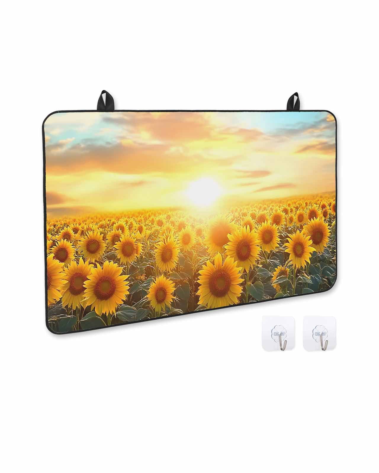 nqOlkjepod Large Induction Cooktop Protector Mat 36"x21", Sunflower Flowers Stove Top Covers for Electric Stove, Summer Sunrise Vintage Flowers Stove Burner Cover Mats, Glass Top Stove Cover