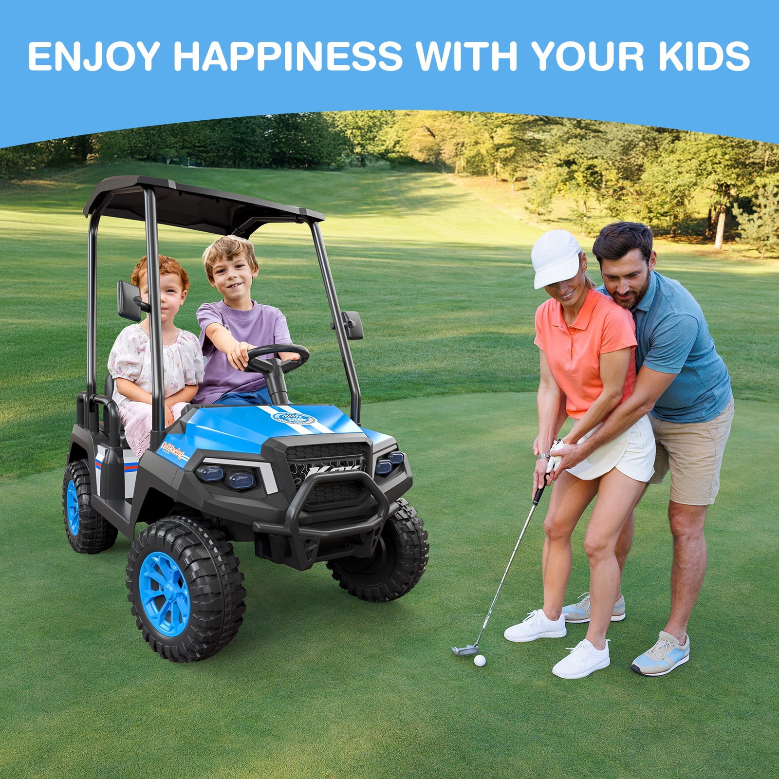 LIGIANT 24V 4-Seater Kids Electric Golf Cart, 4WD Ride-On Car with Remote, Awning, Suspension & Music Features