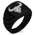 thumbnail image 1 of Stainless Steel Greek Mythology Minotaur Chevron Pattern Biker Style Polished Ring, 1 of 1