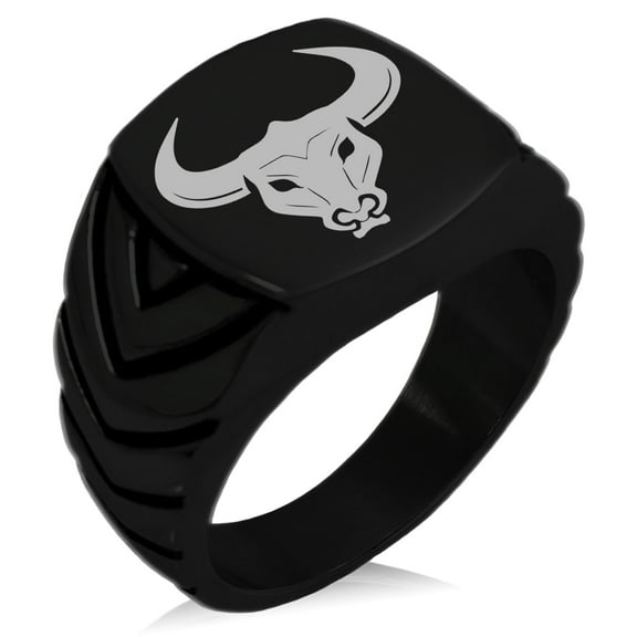 Stainless Steel Greek Mythology Minotaur Chevron Pattern Biker Style Polished Ring