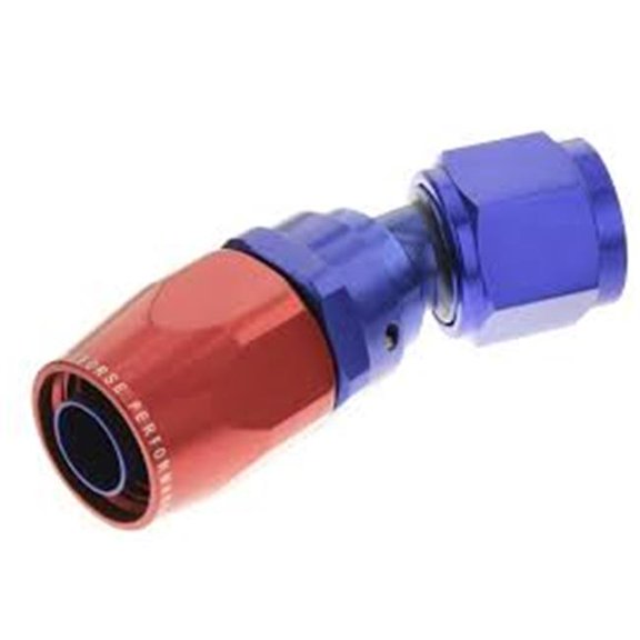 12 30 deg Female Aluminum Hose End - Red & Blue