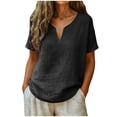 thumbnail image 2 of POUNOO Womens Linen Tops V Neck Short Sleeve Loose Fit Casual Blouses Shirts Boho Minimalist Style Gift, 2 of 6
