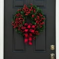 thumbnail image 3 of Hwkond Christmas Wreath for Front Door Mixed Red Berries A Christmas Wreath With A Red Checkered Bow At The Front Door, 3 of 6