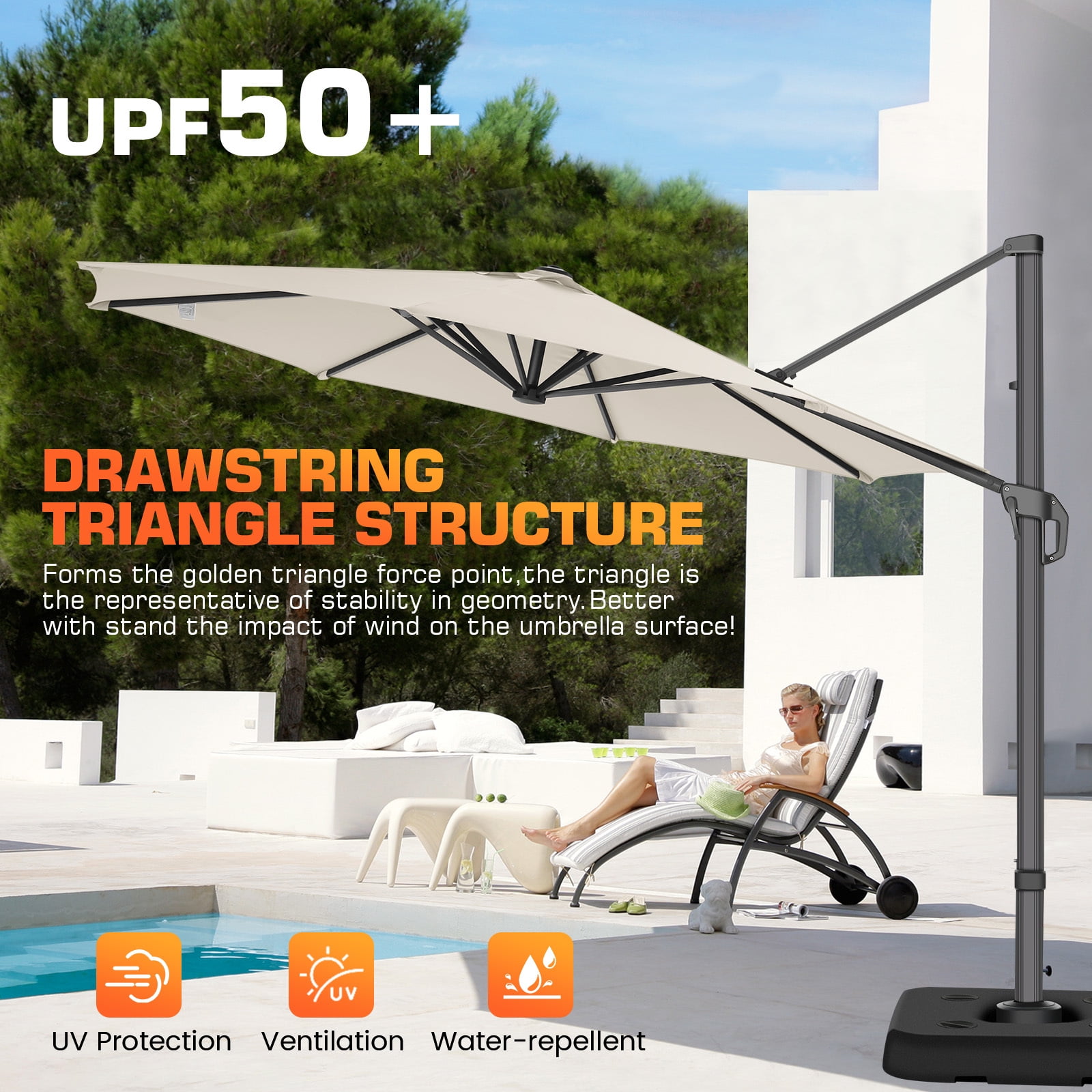 COBIZI 10ft Offset Hanging Market Patio Umbrella with Easy Tilt Adjustment, Outdoor Cantilever Round Umbrella Aluminum Umbrella with 360-degree Rotation for Garden Deck Pool Patio, Beige