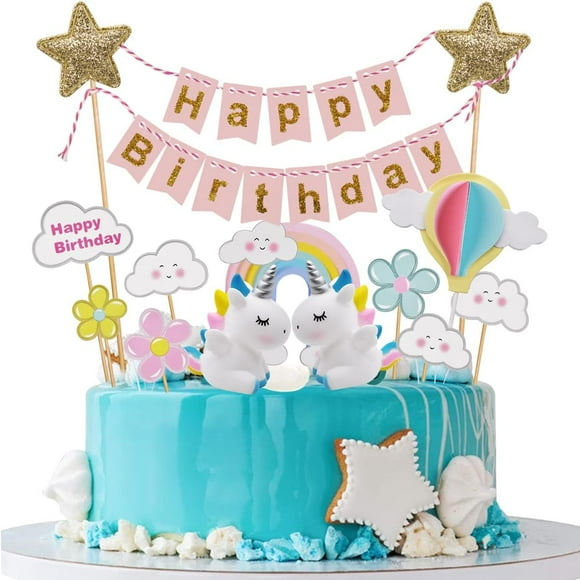Ce Topper Kit Rainbow Cloud Balloon Cake Topper Unicorn Cake Topper Miotlsy Kids Cake Decoration for Birthday Baby Showr Party