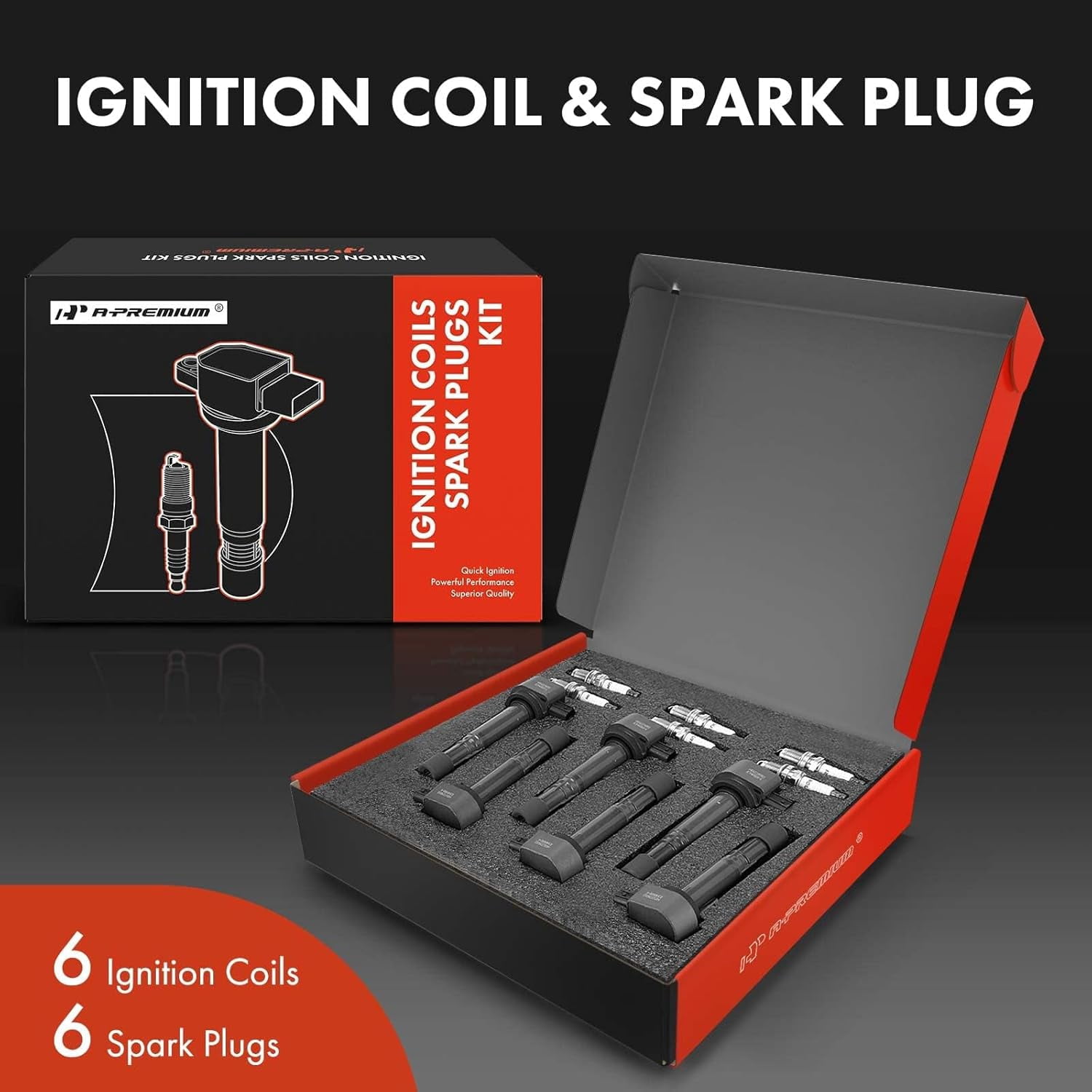 A-Premium Set of 6 Ignition Coil Pack and Iridium Spark Plugs Compatible with Honda Pilot Ridgeline 2006-2008 & Acura MDX 2003-2006 & Saturn Vue 2004-2007, V6 3.5L