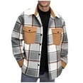 thumbnail image 2 of BRGZLK Men Coats Plaid Fashion Loose Casual Pocket Button Up Long Sleeve Turn Down Collar Thickened Cozy Blouse Coat Jacket for Fall Winter Gray M, 2 of 5