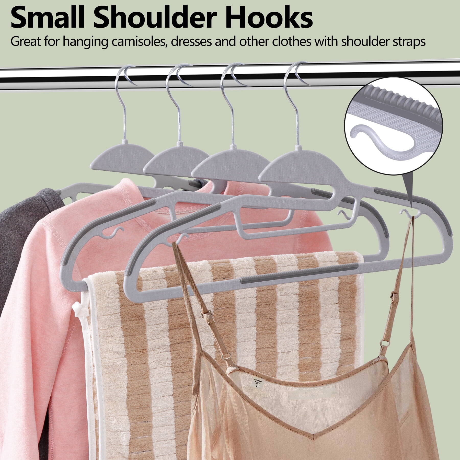 HomGarden 50 Pack Plastic Hangers Non-Slip Adult Clothes Hanger S-Shaped 360° Swivel Gray