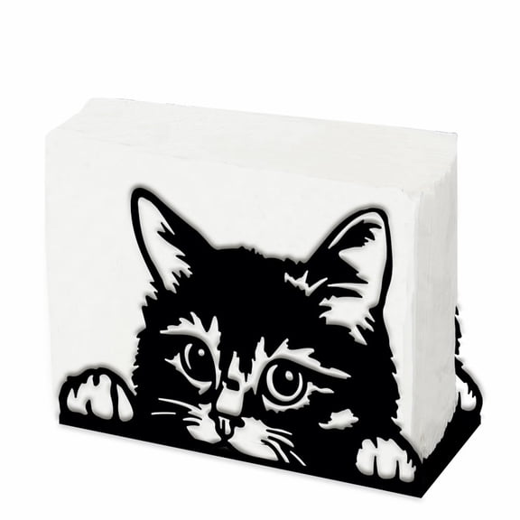 Gleamdisplay Cute Cat Metal Napkin Holder - Black, 5.3x3.6x2.0 Inches for Kitchen Dining Table