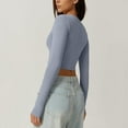 thumbnail image 4 of DuoJiaJ Women's Square Neck Shirt Long Sleeve Tees Fitted Going Out Tops Blue S, 4 of 5
