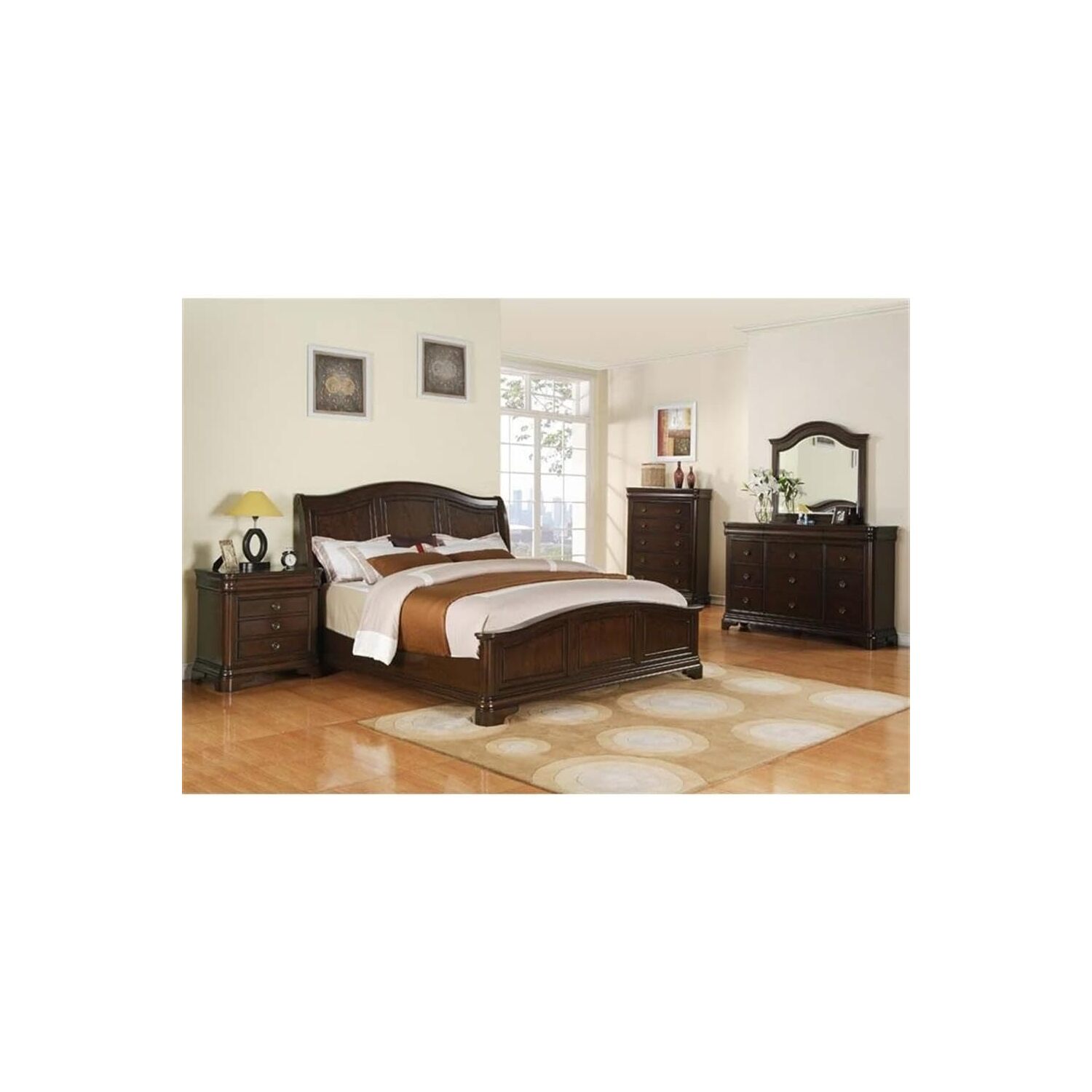 HomeStock Island Interiors Cherry Nightstand 18" x 30" x 30" with 3 Spacious Drawers, Felt Lined Top Drawer, Antique Brass Knobs, and Traditional Cherry Finish