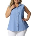 thumbnail image 1 of GRACE & GRANDEUR Women's Plus Size Chambray Sleeveless Button Work Shirts Light Blue 4X, 1 of 4