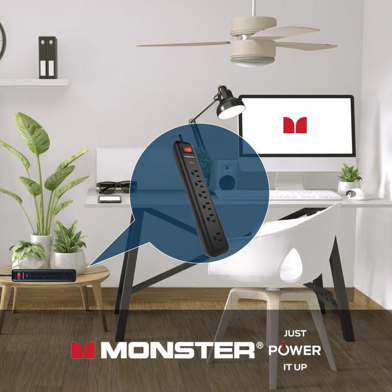 Monster 3001097 4 ft. 6 Outlets Power Strip with Surge Protection, Black