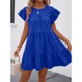 thumbnail image 5 of Royal Blue Solid Ruffle Hem Smock Dress With Flutter Sleeves For Casual Holiday Wear, 5 of 6